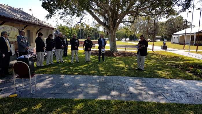 The President of the Hervey Bay RSL Sub-Branch, Brian Tidyman, conducted a service at the Cenotaph in Freedom