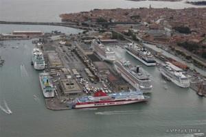 Commercial ships follows a different path in the lagoon and docks at Porto Marghera harbour located in the large industrial area of Venice at about 6 km WNW from the tourist harbour.