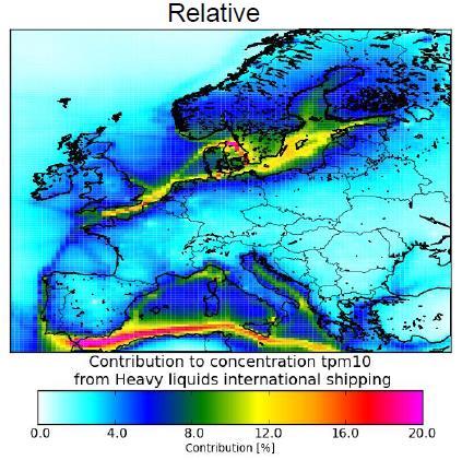 SIMULATION OF INTERNATIONAL SHIP TRAFFIC CONTRIBUTION TO PM 10 Numerical simulations from The impact of international shipping on European air quality and climate forcing, EEA Technical