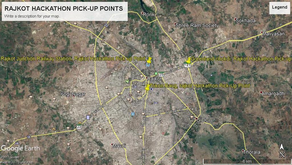 Travel Guide for Rajkot Hackathon Participants Pick up Points in Rajkot for All participants Buses have been arranged by Rajkot Municipal Corporation (RMC) for transportation of participants from