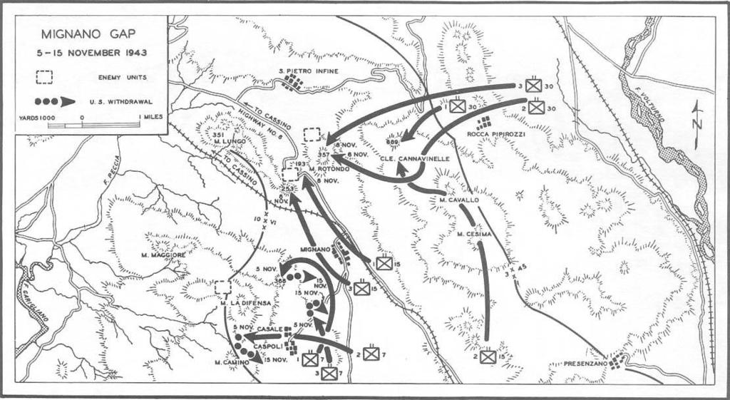 The targets to 5-15 November 1943 The 30th regiment would have bypassed the mountains around Mignano