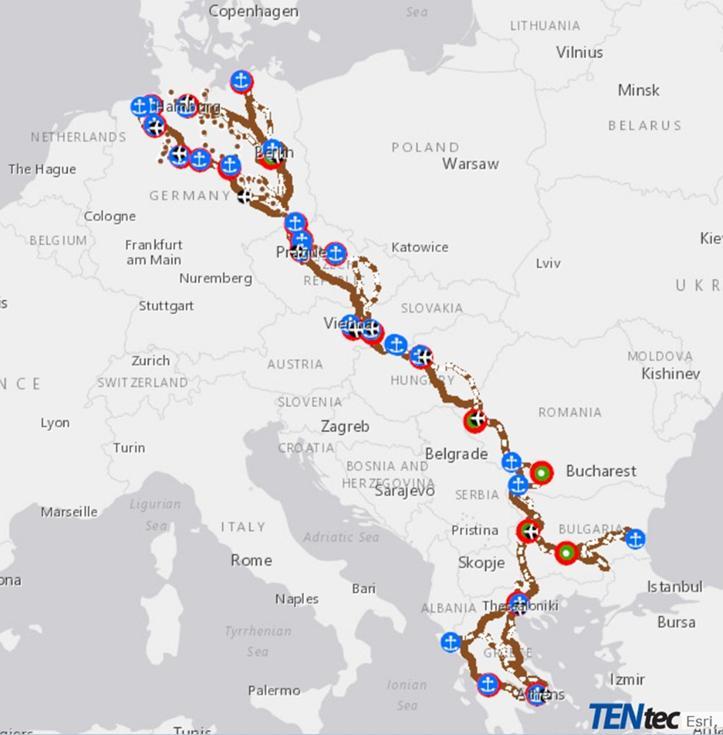 EU Projects Orient/East Med Corridor comprises rail, road, airports, ports, railroad terminals and connects the North Sea, Baltic, Black Sea, with the Mediterranean Sea its final stop is in the