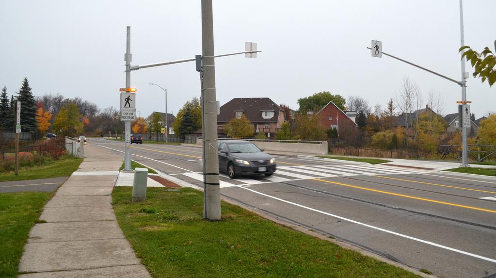 Pedestrian Crossover Doug Leavens Boulevard in Ward 10 is one of only five streets in the City of Mississauga that is piloting a new pedestrian crossover aimed at improving safety for those who cross