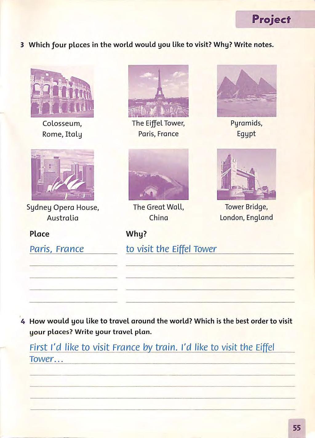Project 3 Which four places in the world would you like to visit? Why? Write notes.