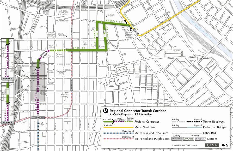 Figure 1: At-grade Emphasis LRT Alternative Underground Emphasis LRT Alternative From the 7 th Street/Metro Center Station, this alternative (Figure 2) would extend north along Flower Street with a