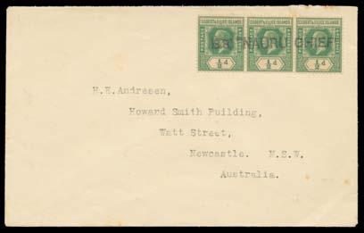 on Pines 1d, 'MV TRIASTER/9OCT1939' on KGVI 1½d, boxed 'SS ANTIGONI /LONDON' (light) on KGVI 1½d etc, also some with arrival or Paquebot markings including 1939 cover serviced at Melbourne, most