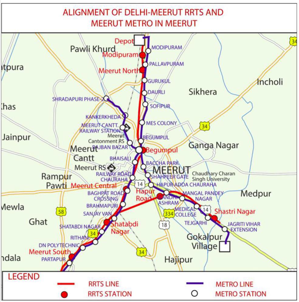 Overlapping Alignment of RRTS and Metro Corridors The Corridor I of Meerut Metro (16 stations) overlaps with RRTS Corridor (6 stations) The entire North-South Corridor of Metro (Corridor-I) follows