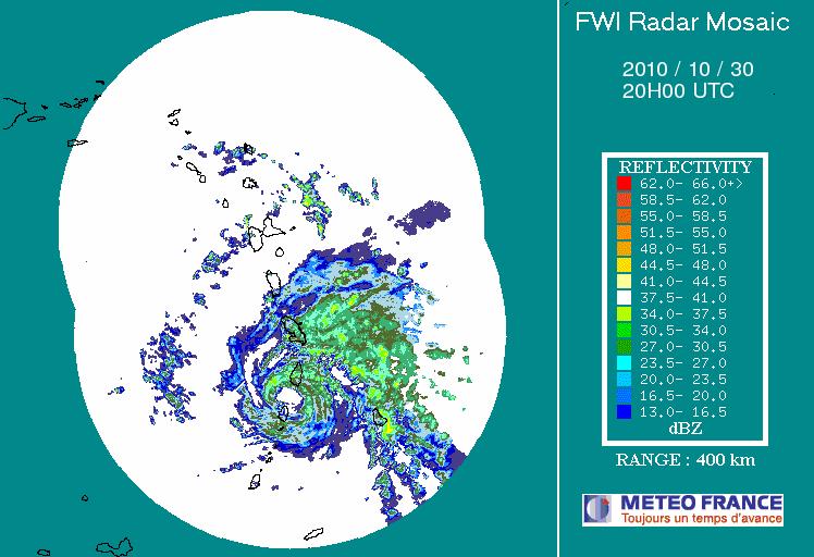 The eastern outer bands of Tomas cleared the Windward Islands earlier today, 31 October, although heavy rain showers persisted.