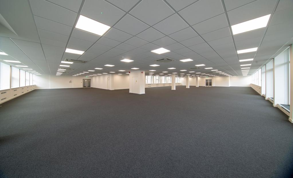 2-Pipe VRF heating/cooling system Full access raised flooring system utilising steel encapsulated tiles LED compliant lighting providing between 300 500 Lux to meet