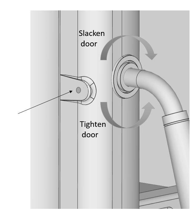 Door handle adjustment The door handle has a sophisticated adjustment system. The door handle comprises of only 4 parts and can be adjusted very simply by the end user.