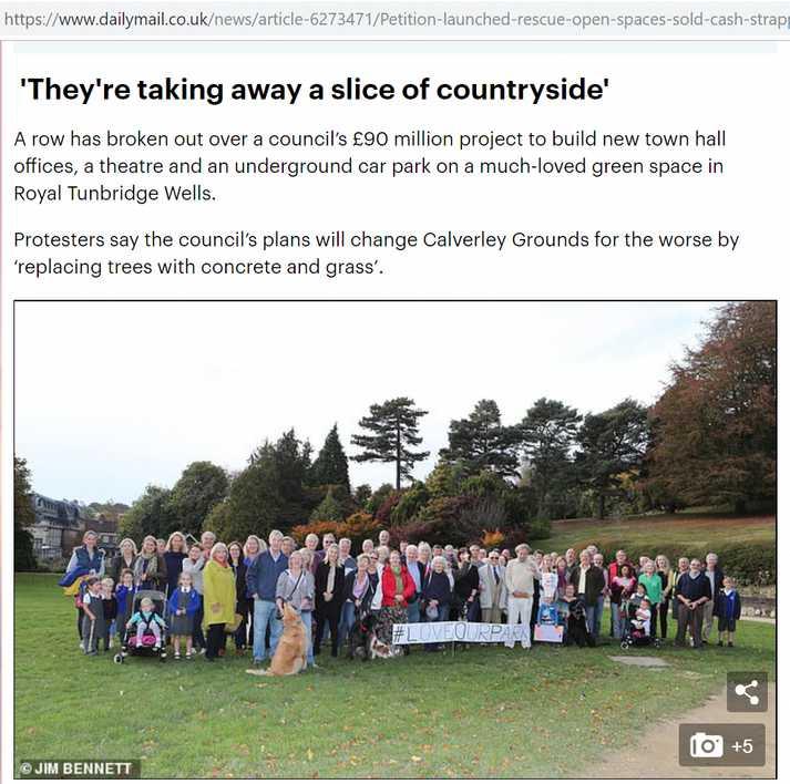 2.6.2 A large group of people protested at 3pm on Thursday 11 October 2018 at short notice in Calverley Grounds opposing the Calverley Square project, appearing in the Mail on Sunday on 14 October.