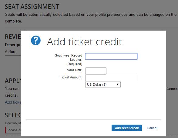 Review and Reserve Page On the Review and Reserve page, the user selects the desired credit card and may also be able to use a ticket credit.