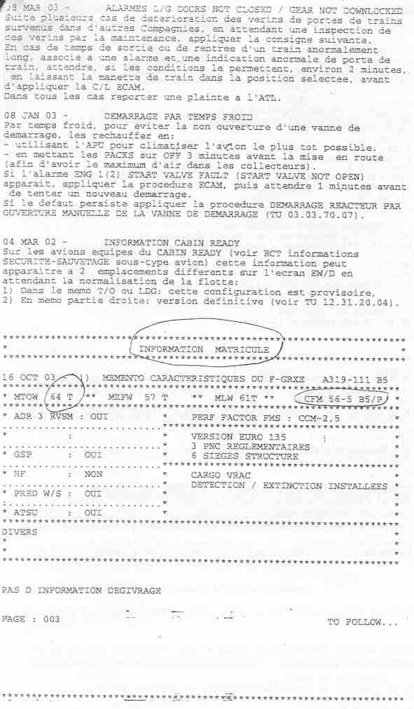 Third document Regulatory document, part of the AOM and traced Carried on board