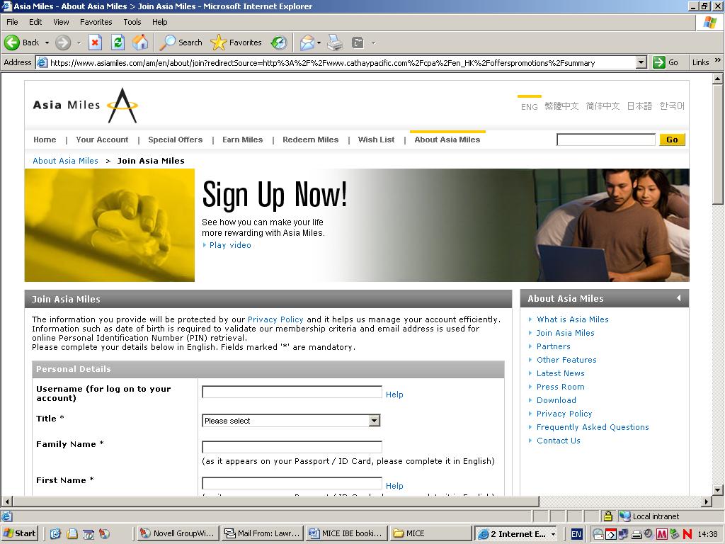 3. Asia Miles Registration Go back to Mice login page http://www.cathaypacific.