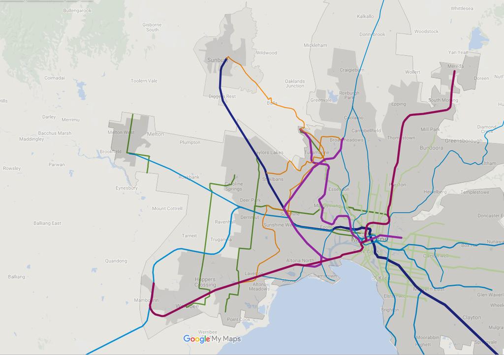 6. Tram/light rail lines for cross-town centre travel There are missing infrastructure links within western Melbourne suburbs and connections between these suburbs Obvious light rail links between