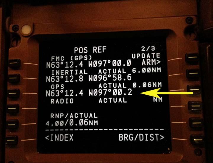 Using the FMC in conjunction with the HP71b. The FMC display is referenced (yellow arrow) for the current position of the aircraft.