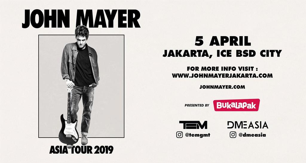 Events & Concerts In Jakarta on April, 2019 This tour is John Mayer s first ever tour in Asia, with the Jakarta date promoted by TEM and DMEASIA.