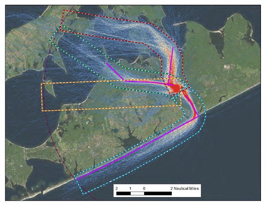 Barcelona track that turn west actually go over the Peconic Bay. 2 80% are over land. Consequently, the modeled flight path should be south of the Peconic Bay as shown in Figure.