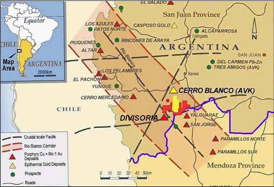 Figure 4 Regional Project Location & Major Structural Context of Cerro Blanco & Divisoria TRES AMIGOS PROJECT A brief site visit was undertaken at Tres Amigos.