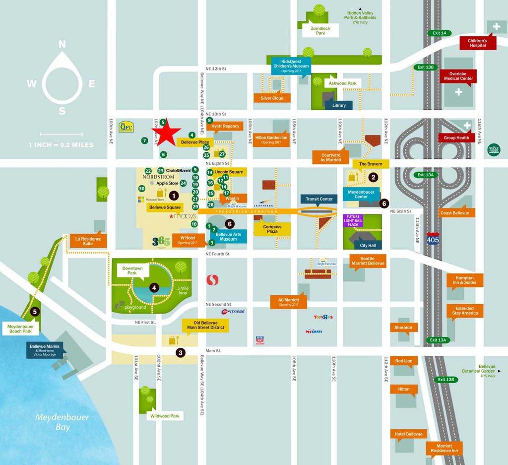 DOWNTOWN BELLEVUE AMENITIES MAP Area Attractions 1. The Bellevue Collection (Bellevue Square, Lincoln Square & Bellevue Place) 2. The Shops at the Braven high end luxury retail 3.