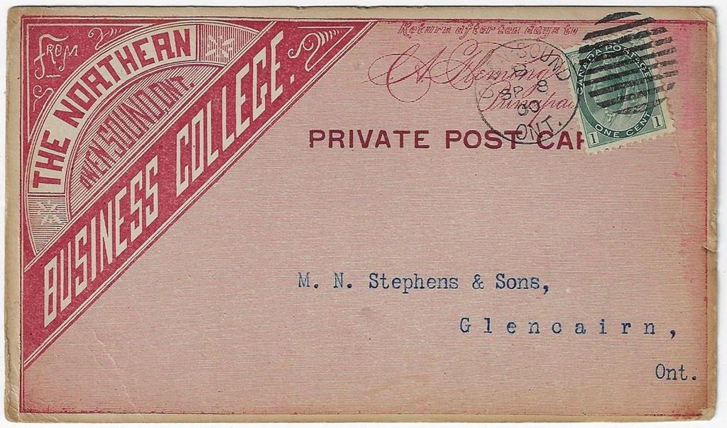 Item 325-16 Owen Sound Business College 1900, 1 Numeral tied by Owen Sound Ont