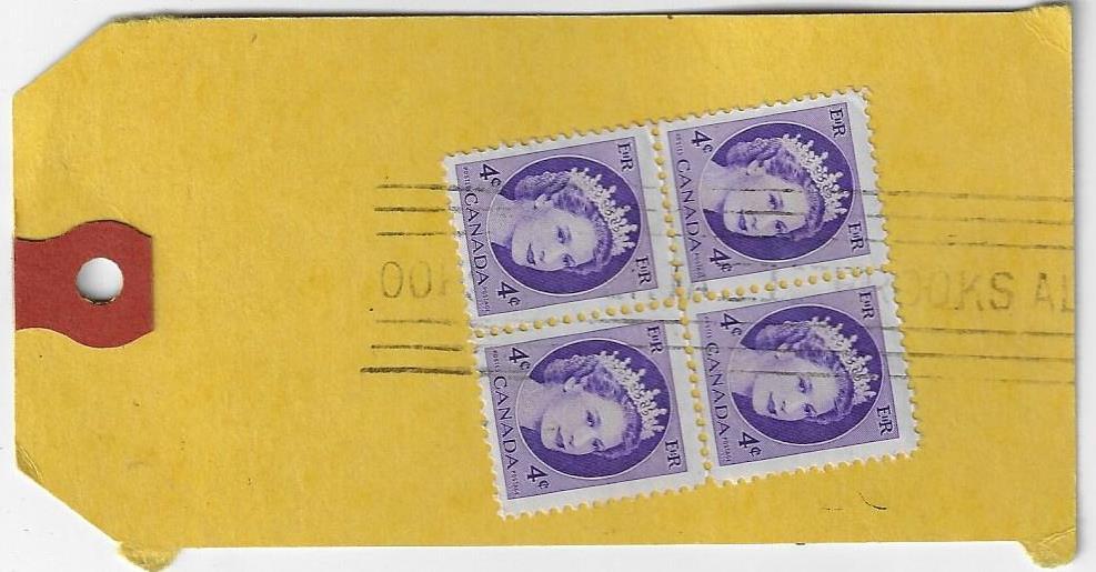 Item 325-34 4 Wilding block of 4 on tag c1955, 4 Wilding block of 4 tied by