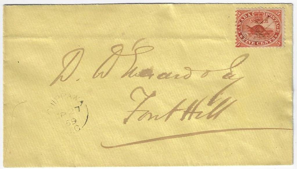 Item 325-07 Chippawa 1859 1859, 5 Beaver with pen cancel on