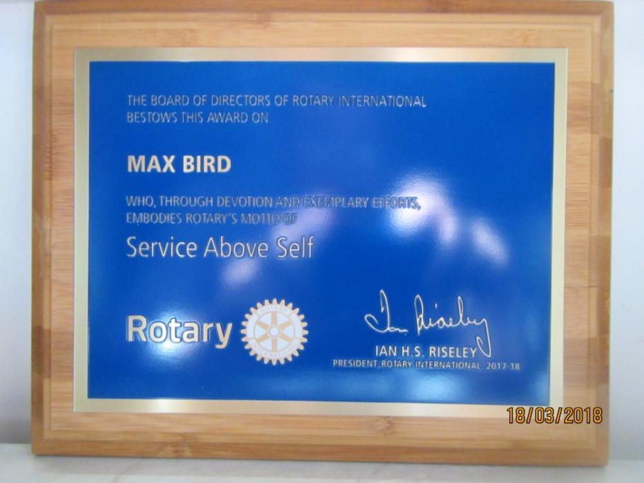 prestigious Service Above Self award in recognition