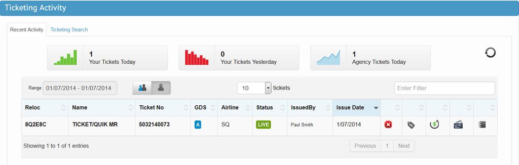 Now refresh your home/dash board page You will now see your ticket shown here.