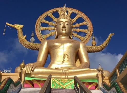 Sightseeing & Shopping (GDUSM02NM) SGD 80/ adult SGD 65/ child - 5.5 hours Min. 30 - Max. 350 Big Buddha: This 12 metres tall golden statue of Buddha sits atop a wide staircase decorated with dragons.