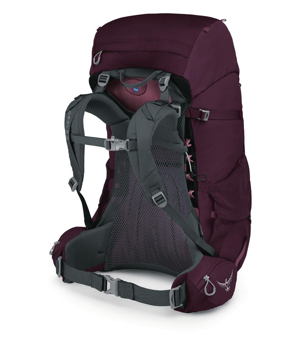 CARRY AIRSPEED SUSPENSION + mm LightWire peripheral frame effectively transfers the load from harness to hipbelt AIRSPEED BACKPANEL + D-tensioned breathable mesh backpanel with side ventilation LOAD