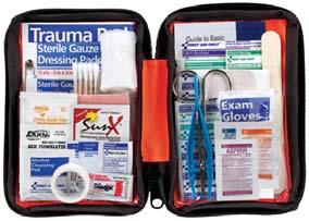 sting relief, assorted bandages and gauze dressings, antiseptics, ointments including burn cream, and more.