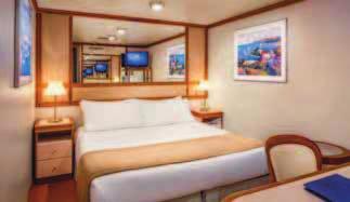 Amenities include: Spacious closet Desk Comfortable queen or two twin beds Refrigerator, TV, hair dryer Bathroom with shower Oceanview double The oceanview stateroom includes all our standard