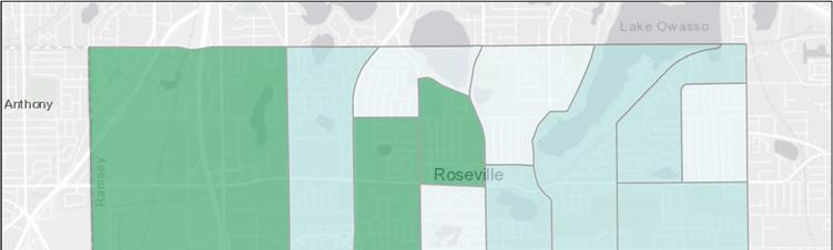 Race The geographic distribution of Roseville s racial diversity is shown in MAP 3 7 below, expressed as the percentage of the population that identifies as a member of a minority race (race other