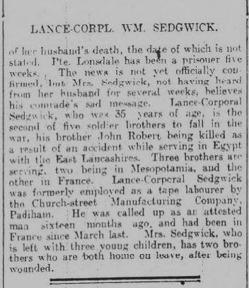 He was the second of 5 soldier sons to fall in the war (see page 8).
