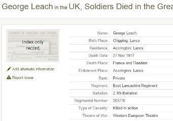 George Leach, Grave C2 415, Killed in action 27 Nov 1917 aged 25 (Grave 15 on Plan)