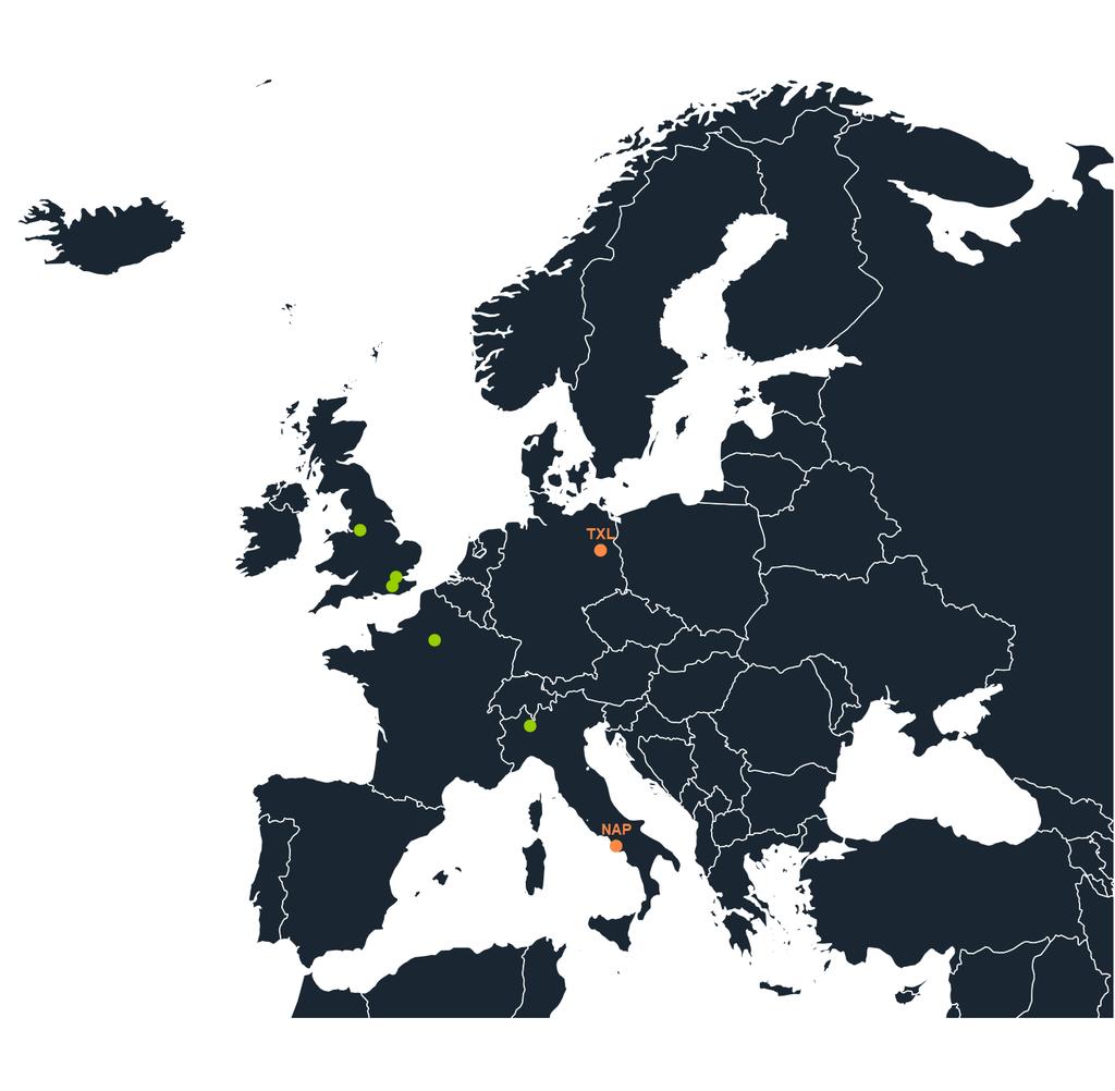 25/2/2019 MAP (Europa) Route map Europe 2018 Pax 185,5K Share 16 % Destinations 7 Routes 7 Top countries United Kingdom Italy France Germany Destinations 3 2 1 1 Source: Aena.