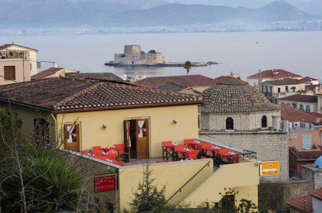 Pension Hotel in Nafplion Kalambaka, home to the amazing Meteora monasteries hanging from the top of the towering sandstone formations which surround the town.