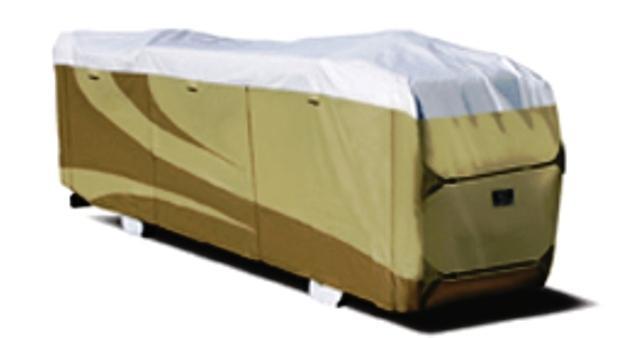 RV s Go Under Cover Designer RV Covers: Zipper Entry Panel Breathable 3 Layers of fabric on top and side panels Clinching system to remove slack Reinforced corners to reduce wear Highly resistant top