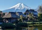 A hot spring resort town with various tourist attractions and views of Mount Fuji.