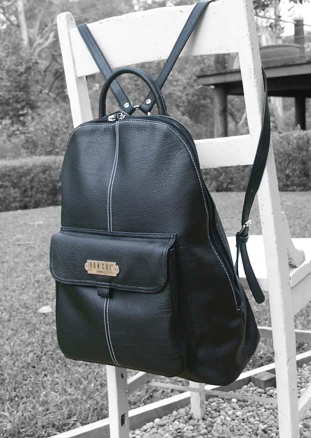 the backpack Dimensions: 31W x 38H x 15 gusset cm Wipeable exterior Adjustable shoulder