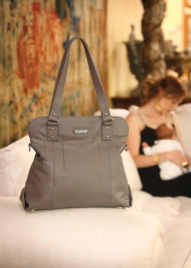 the tote Dimensions: 42W x 36H x 15 gusset cm Rustic, robust, leather look outer Wipeable exterior Alternative carry options - adjustable pram strap and carry handles