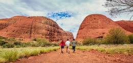 A 45 kms drive east of Uluru, the 36 domes of conglomerate rock of Kata Tjuta cover an area of over 21 kms², and with Uluru, the two form the major landmarks within Uluru Kata Tjuta National Park.