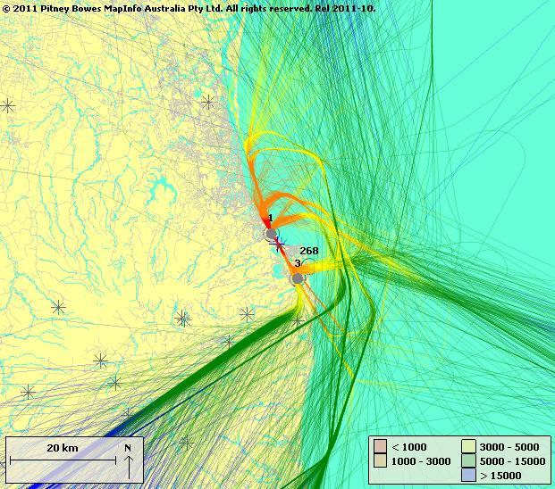 3 Aircraft Movements and Altitude 3.1 Jet Arrivals / Departures by Altitude Figure 4 below shows jet aircraft track plots for arrivals and departures at Gold Coast Airport coloured by altitude.