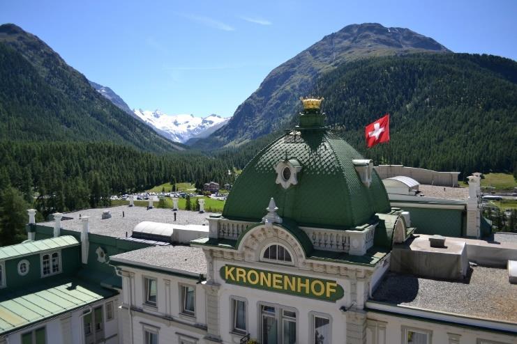 With a tranquil garden edged by magnificent pine and larch, Pontresina s only five-star deluxe hotel looks out onto breath-taking Alpine vistas with the Roseg glacier in the distance.