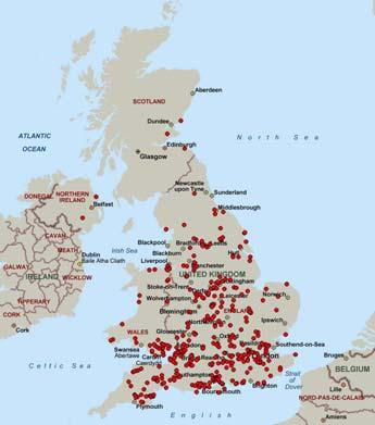 The postcodes of the visitors from the UK can be mapped (below).