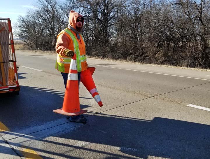 District Two Public Affairs Manager Ashley Tammen went along and took photos of the guardrail repair work on I-135 on Feb. 1.