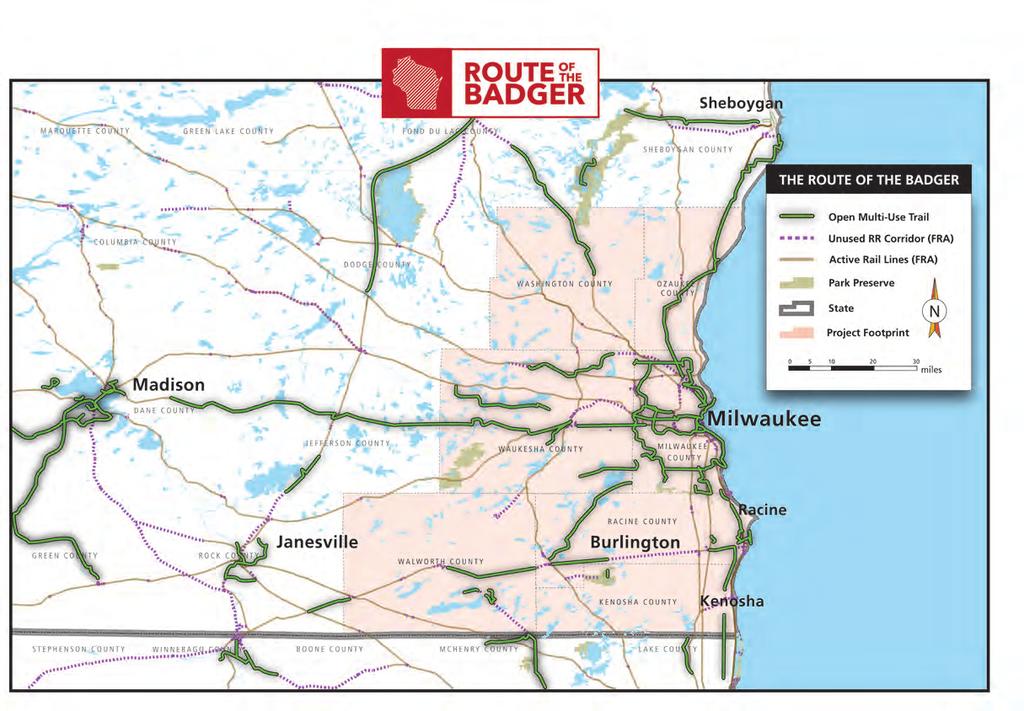 ROUTE OF THE BADGER SOUTHEAST WISCONSIN The Route of the Badger a partnership of RTC and the Wisconsin Bike Fed offers a vision of healthy, thriving communities in Southeast Wisconsin centered around