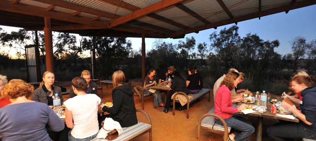 VENUE FACT SHEET: LHERE ILTHE Facilities 140m2 rustic shelter positioned on the banks of a dry river bed with views to the MacDonnell Ranges. Concrete floor with bench seating and rectangle tables.