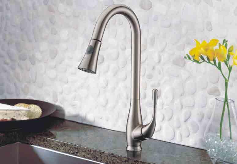 KITCHEN FAUCETS 54403 Single Handle Pull-down Kitchen Faucet 35mm Ceramic Disc Cartridge 3/8" Compression Stainless Steel Flexible Hoses Included Zinc alloy handle Swivel Spout and Pull-Down Spray